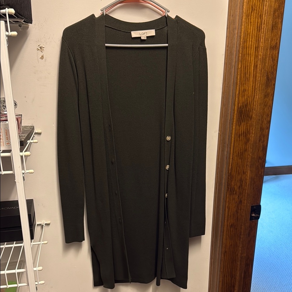 LOFT Black Cardigan Sweater Long Knit V-Neck